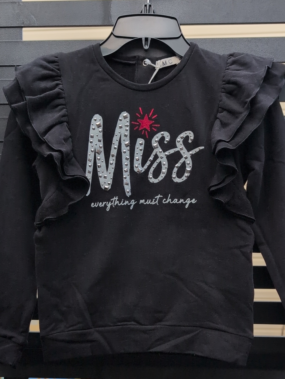 Kids Black 'Miss' Ruffle Sweatshirt